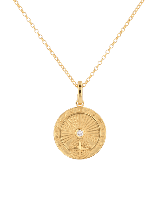 Image of Charms. Product name - Voyage Compass Gold Diamond Pendant in colour by brand - LAVANA