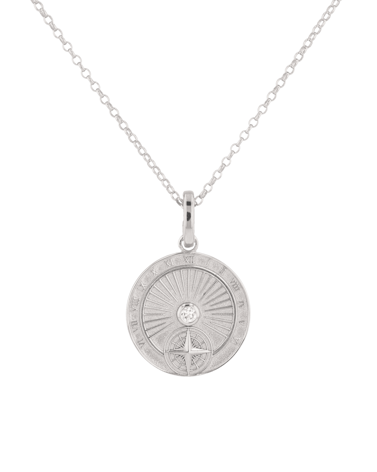 Image of Charms. Product name - Voyage Compass Silver Diamond Pendant in colour by brand - LAVANA