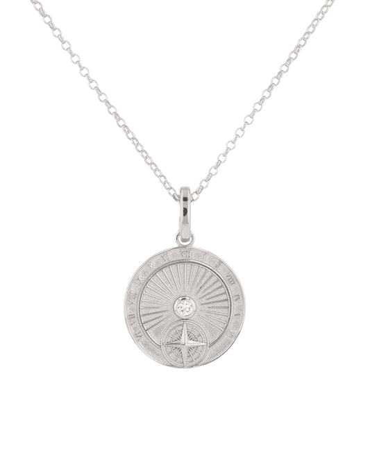 Image of Charms. Product name - Voyage Compass Silver Diamond Pendant in colour by brand - LAVANA