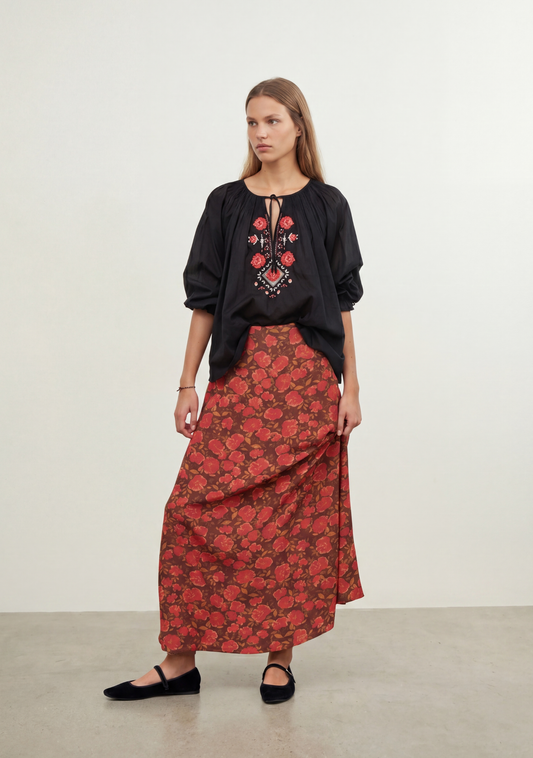 Image of a model wearing Skirts. Productname: Auguste The Label Cove Maxi Skirt in Print colour by brand - Auguste The Label