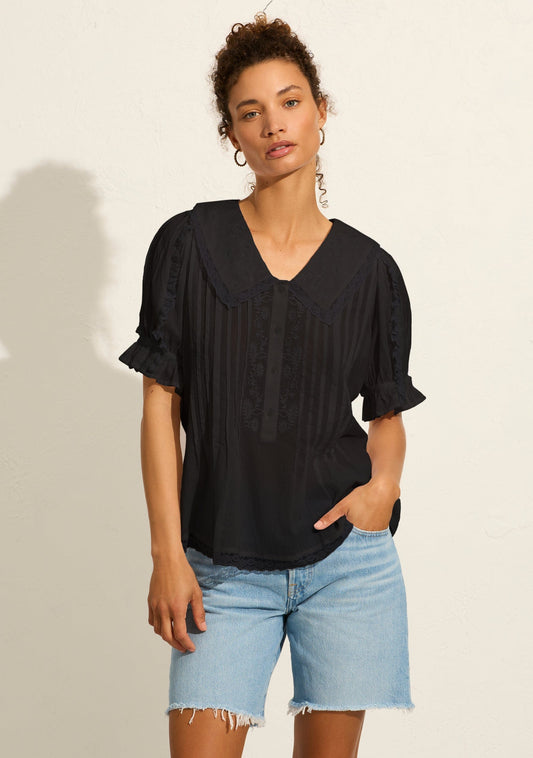 Image of a model wearing Tops. Productname: Auguste The Label Ellory Blouse in Black colour by brand - Auguste The Label