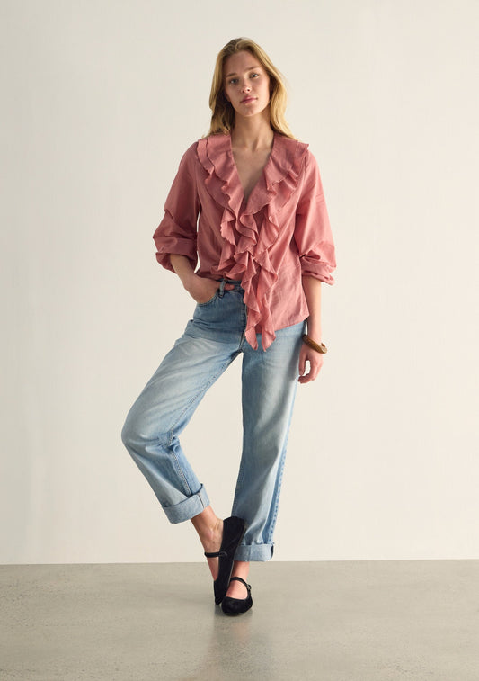 Image of a model wearing Tops. Productname: Auguste The Label Celina Blouse in Pink colour by brand - Auguste The Label