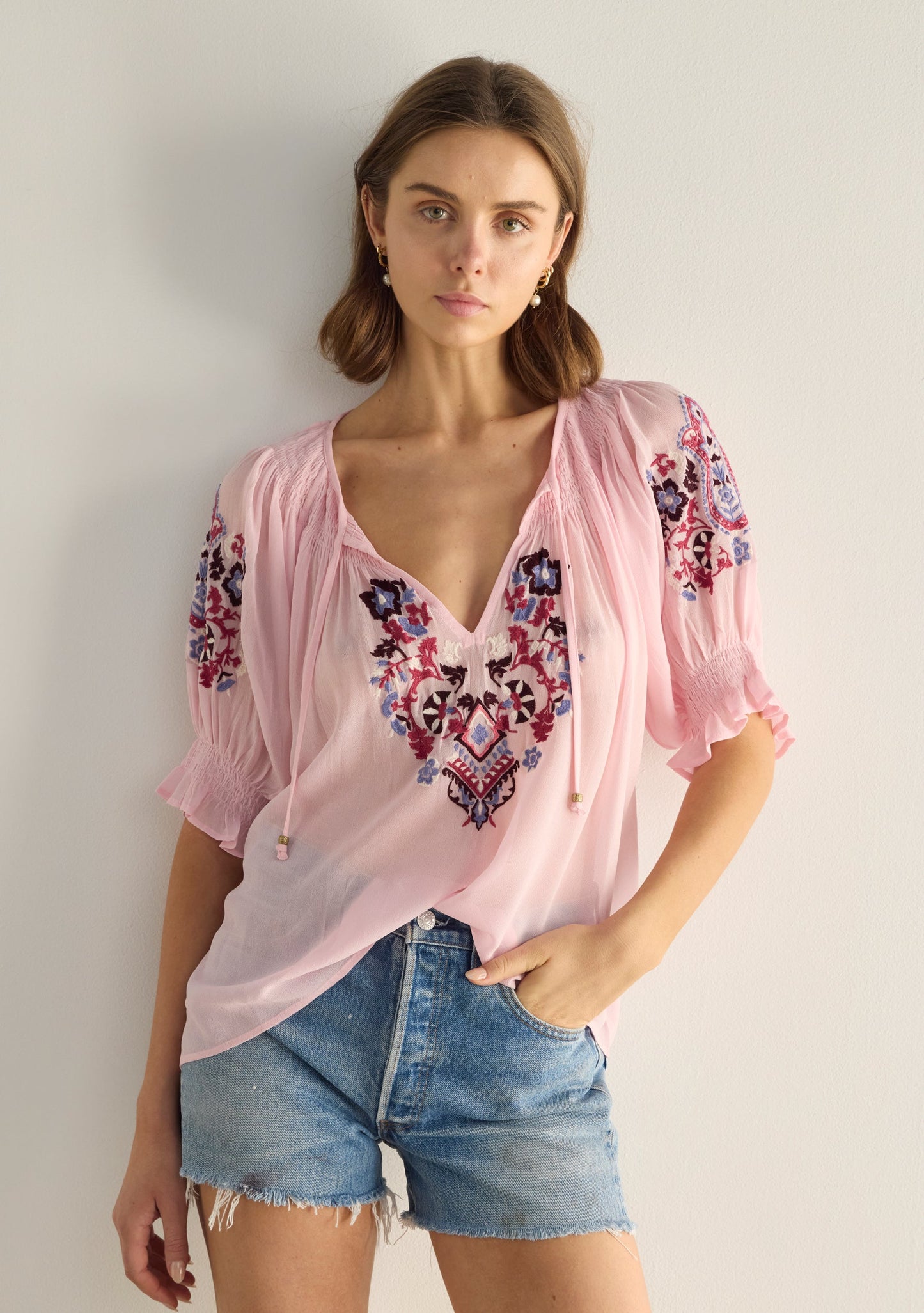 Auguste The Label Indra Embroidered Blouse (Pink)