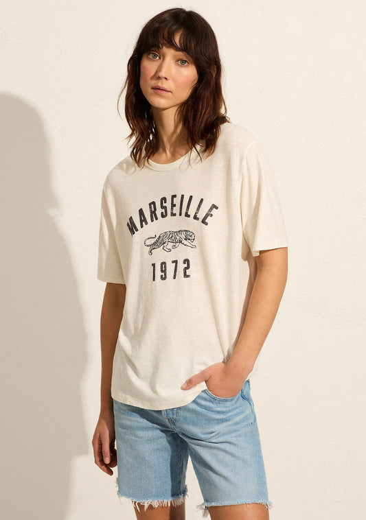 Image of a model wearing Tops. Productname: Auguste The Label Marseille Boyfriend Tee in Print colour by brand - Auguste The Label
