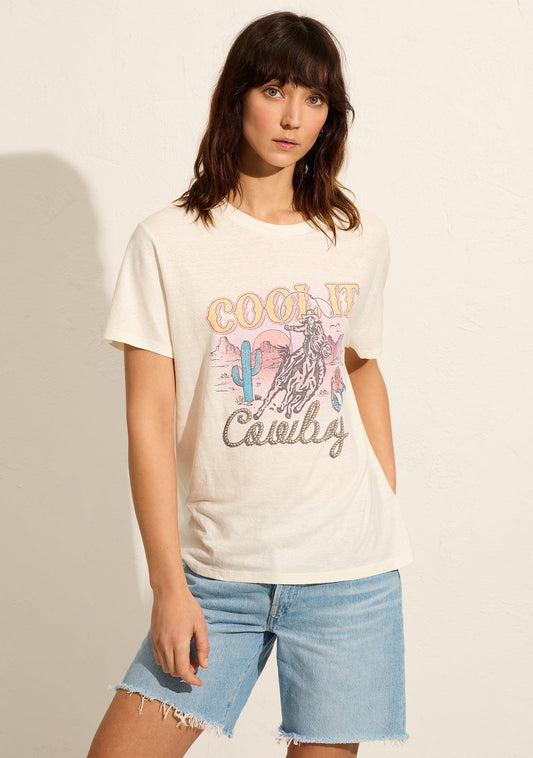 Image of a model wearing Tops. Productname: Auguste The Label Cool It Cowboy Classic Tee in White colour by brand - Auguste The Label