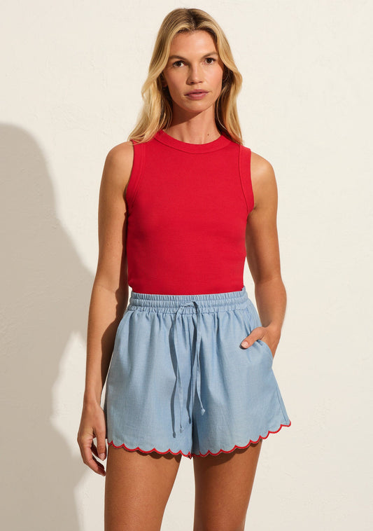 Image of a model wearing Tops. Productname: Auguste The Label Ryker Tank in Red colour by brand - Auguste The Label