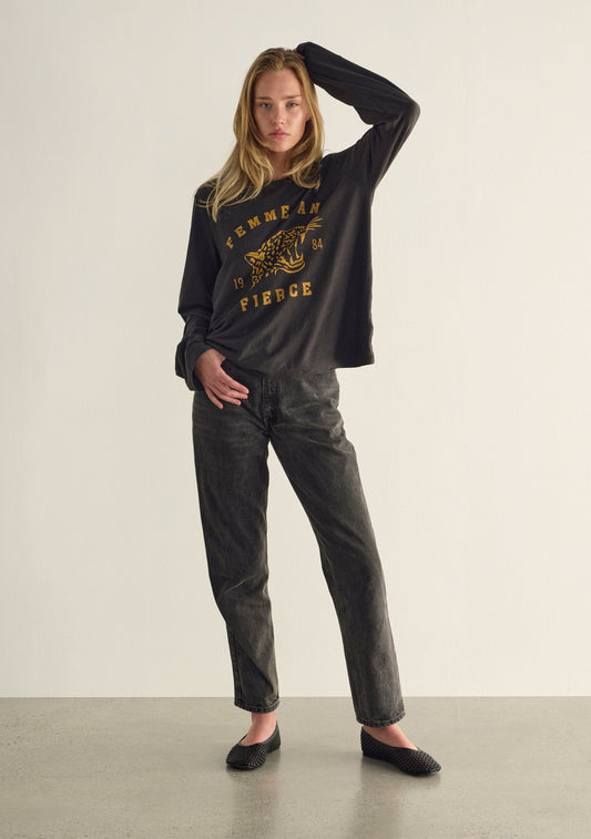 Image of a model wearing Tops. Productname: Auguste The Label Femme Fierce North Long Sleeve Tee in Print colour by brand - Auguste The Label