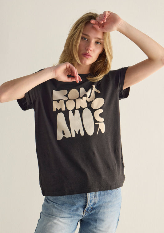 Image of a model wearing Tops. Productname: Auguste The Label Bonjour Classic Tee in Black colour by brand - Auguste The Label