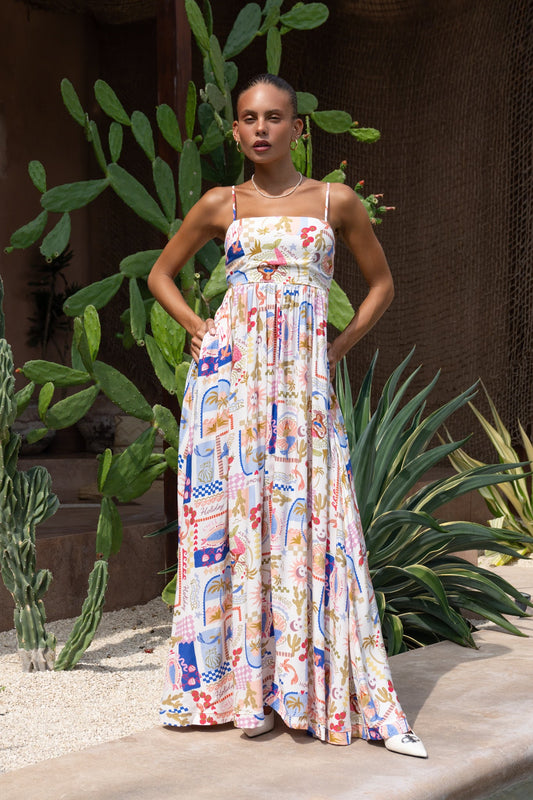 Image of Dresses. Productname: Mermaid Multicolour Abstract Maxi Dress in Multi colour by brand - Heychic