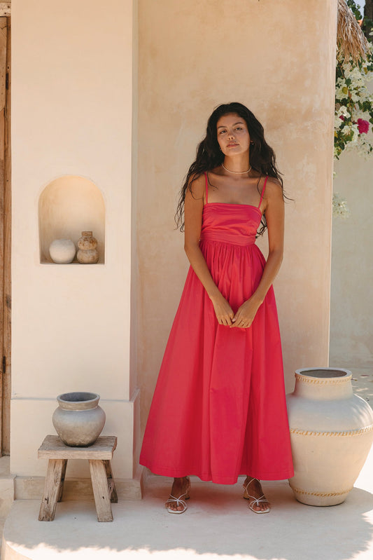 Image of Dresses. Productname: Azalea Watermelon Red Flared Maxi Dress in Red colour by brand - Heychic