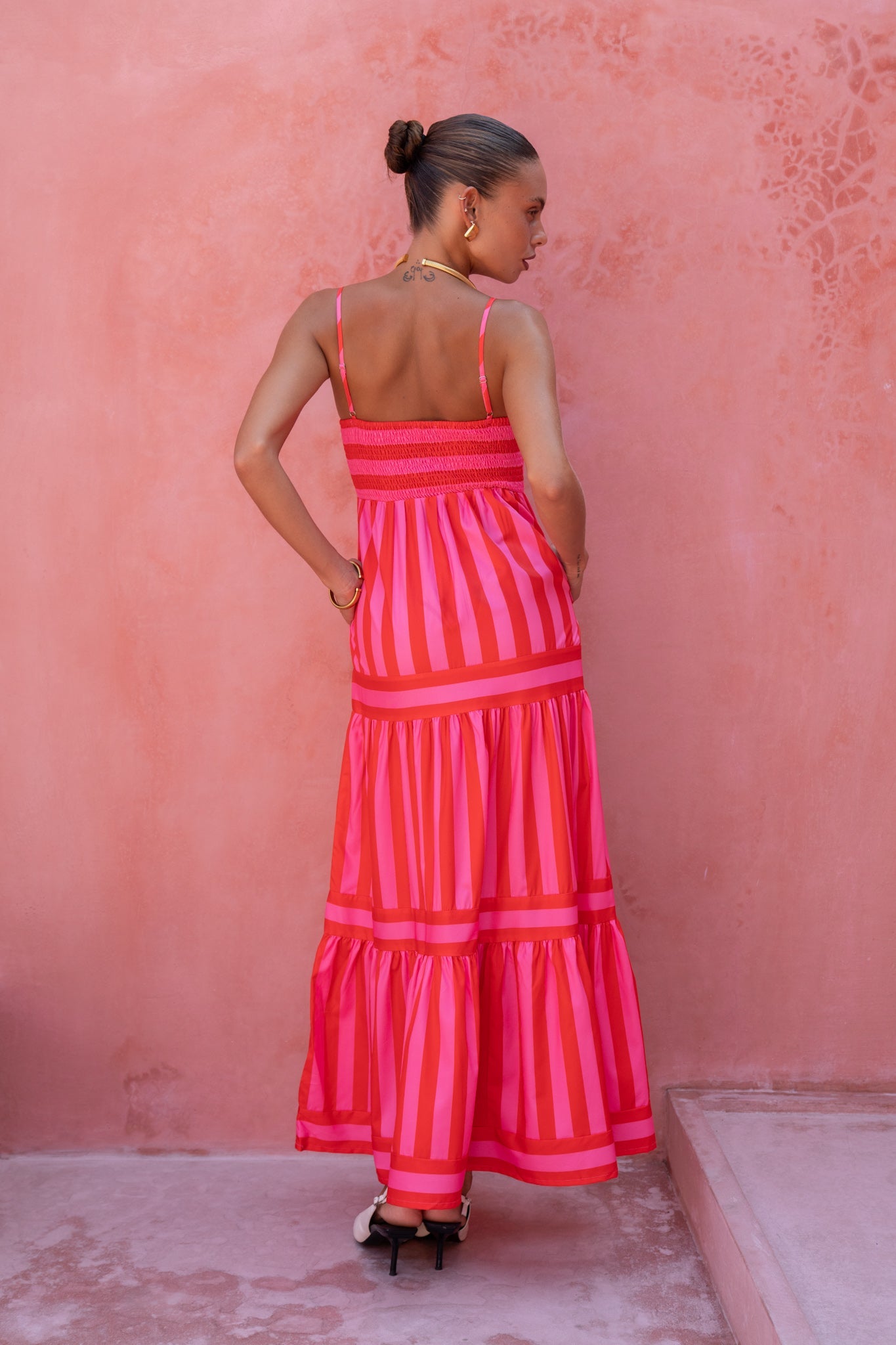 Heychic Pippa Red Stripe Maxi Dress (Pink)