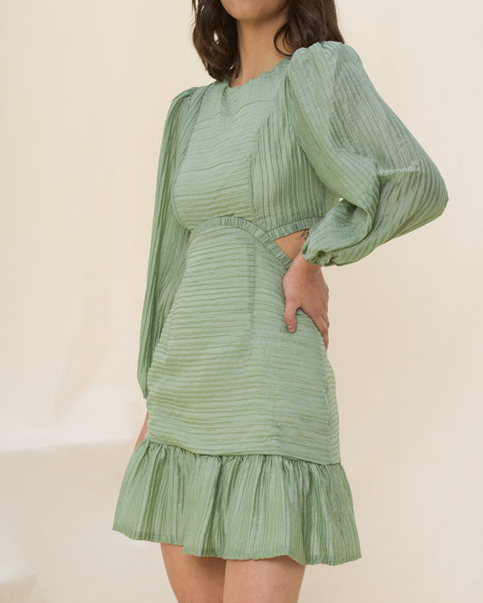 HEYCHIC Esper Sage Long Sleeve Cut Out Mini Dress (Green)