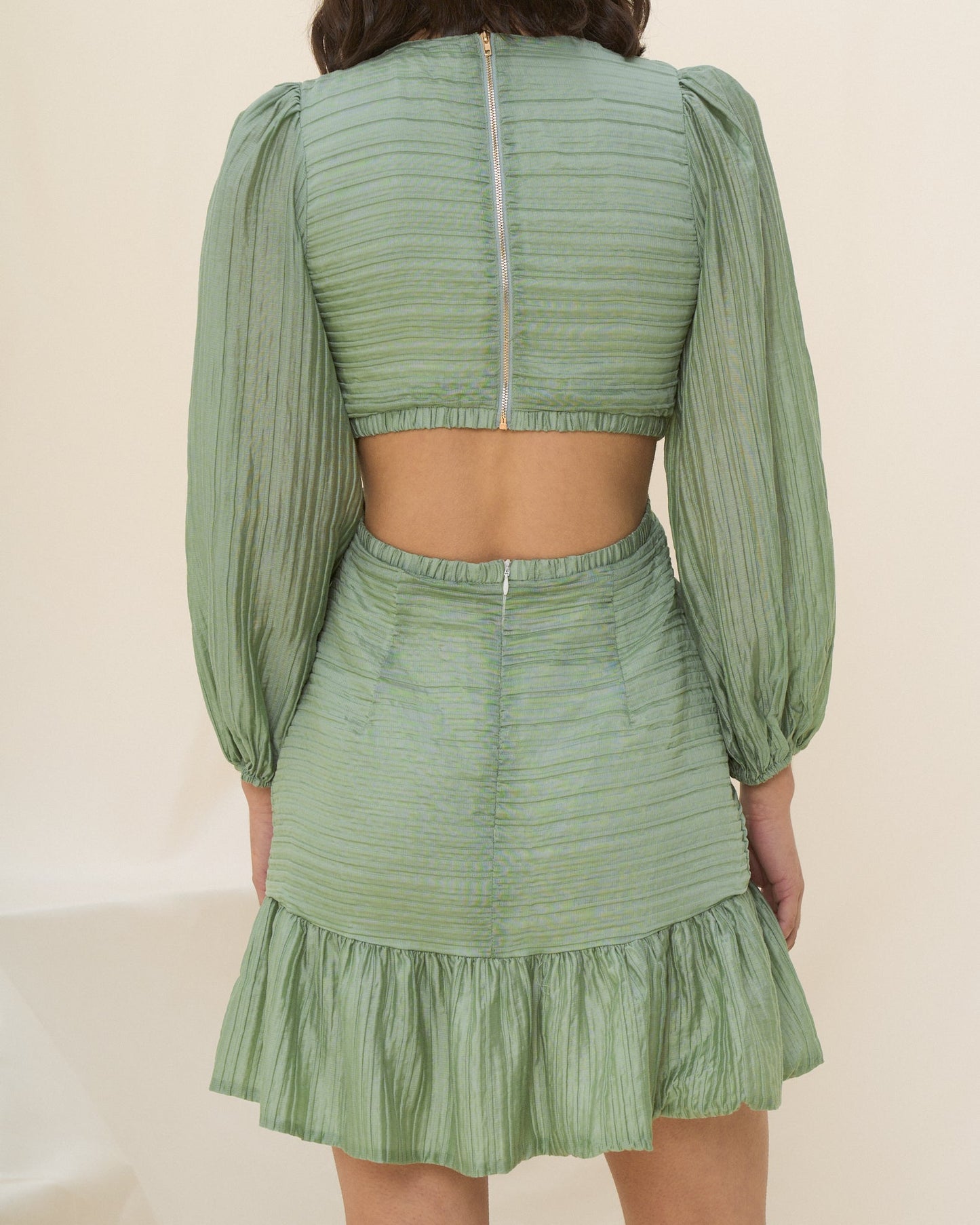 HEYCHIC Esper Sage Long Sleeve Cut Out Mini Dress (Green)