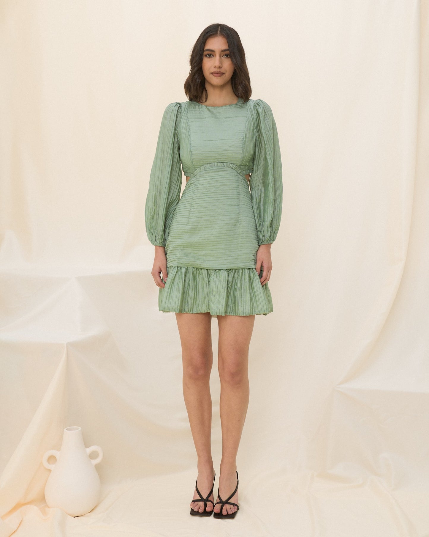 HEYCHIC Esper Sage Long Sleeve Cut Out Mini Dress (Green)