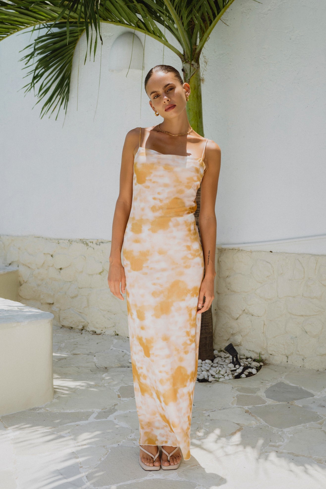 Image of Dresses. Productname: Heychic Isabela Yellow Tie Dye Abstract Maxi Dress in Yellow colour by brand - Heychic