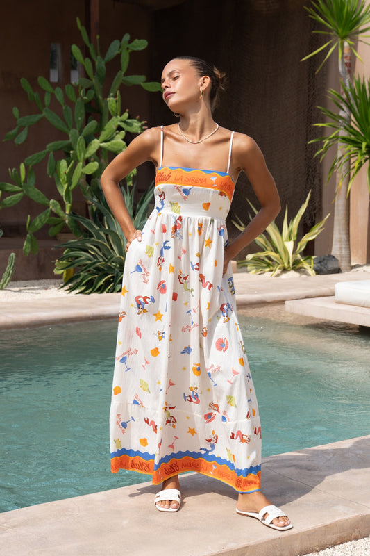Image of Dresses. Productname: Heychic La Multicolour Abstract Maxi Dress in Sirena colour by brand - Heychic