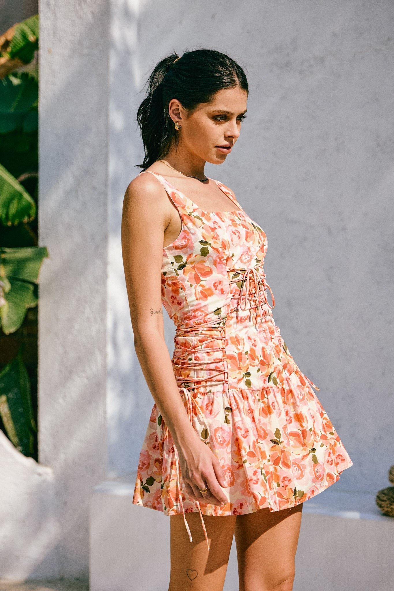 Heychic Primrose Pink Orange Tie Mini Dress (Floral)