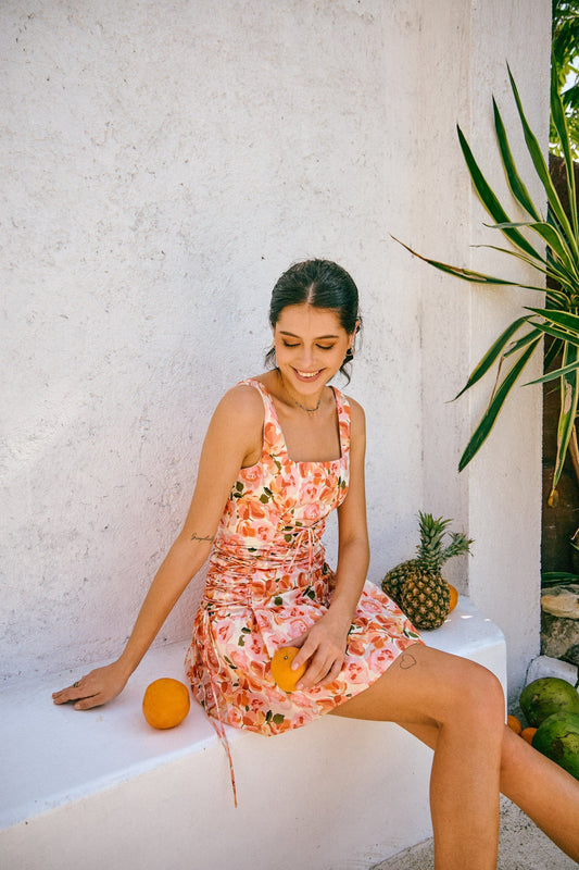 Heychic Primrose Orange Floral Tie Mini Dress (Pink)