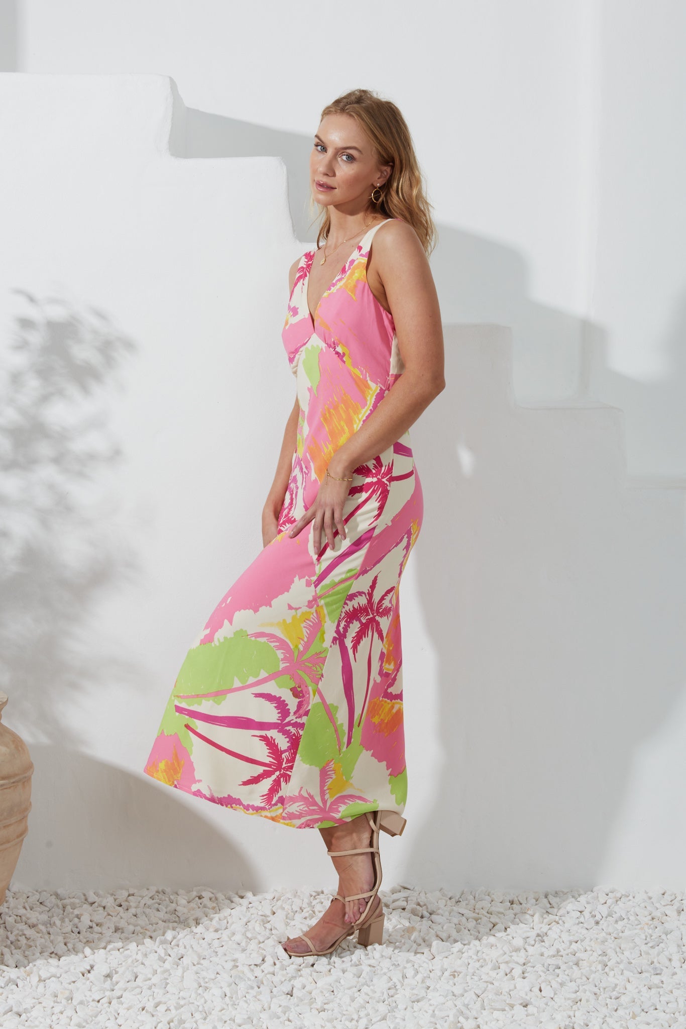 Heychic Paradisio Tropical Bias Midi Dress (Pink)