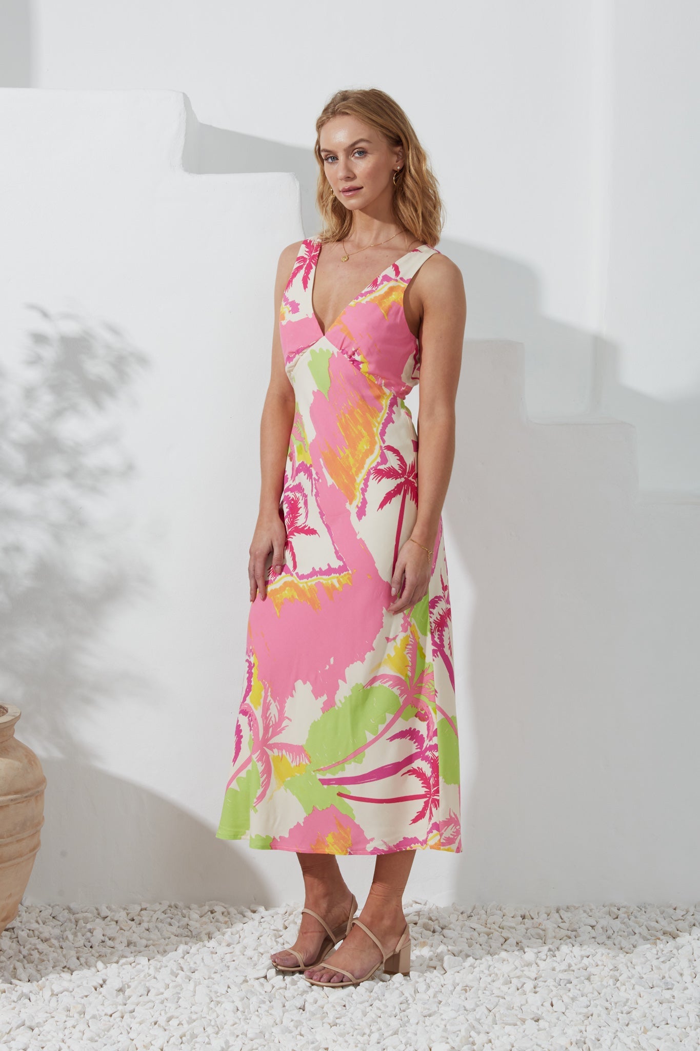 Heychic Paradisio Tropical Bias Midi Dress (Pink)