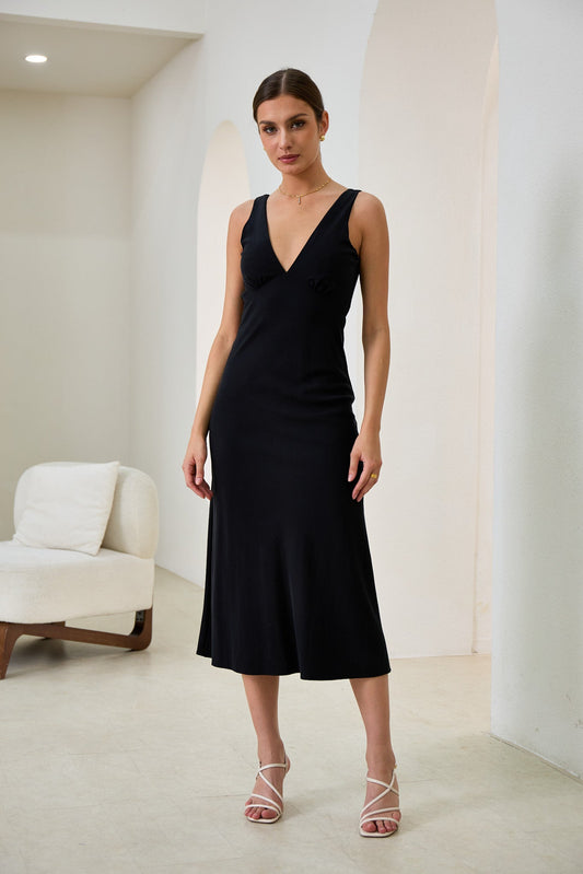 Image of Dresses. Productname: Heychic Aeisha Cupro Bias Midi Dress in Black colour by brand - Heychic
