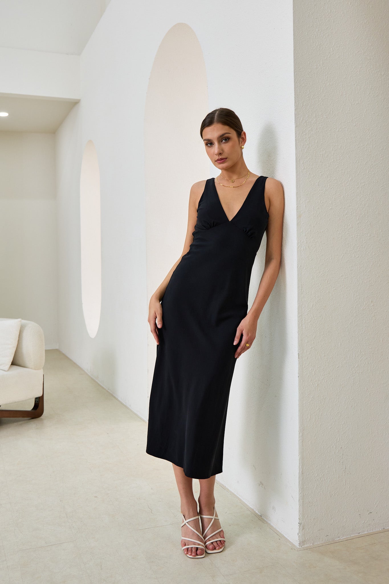 Heychic Aeisha Cupro Bias Midi Dress (Black)