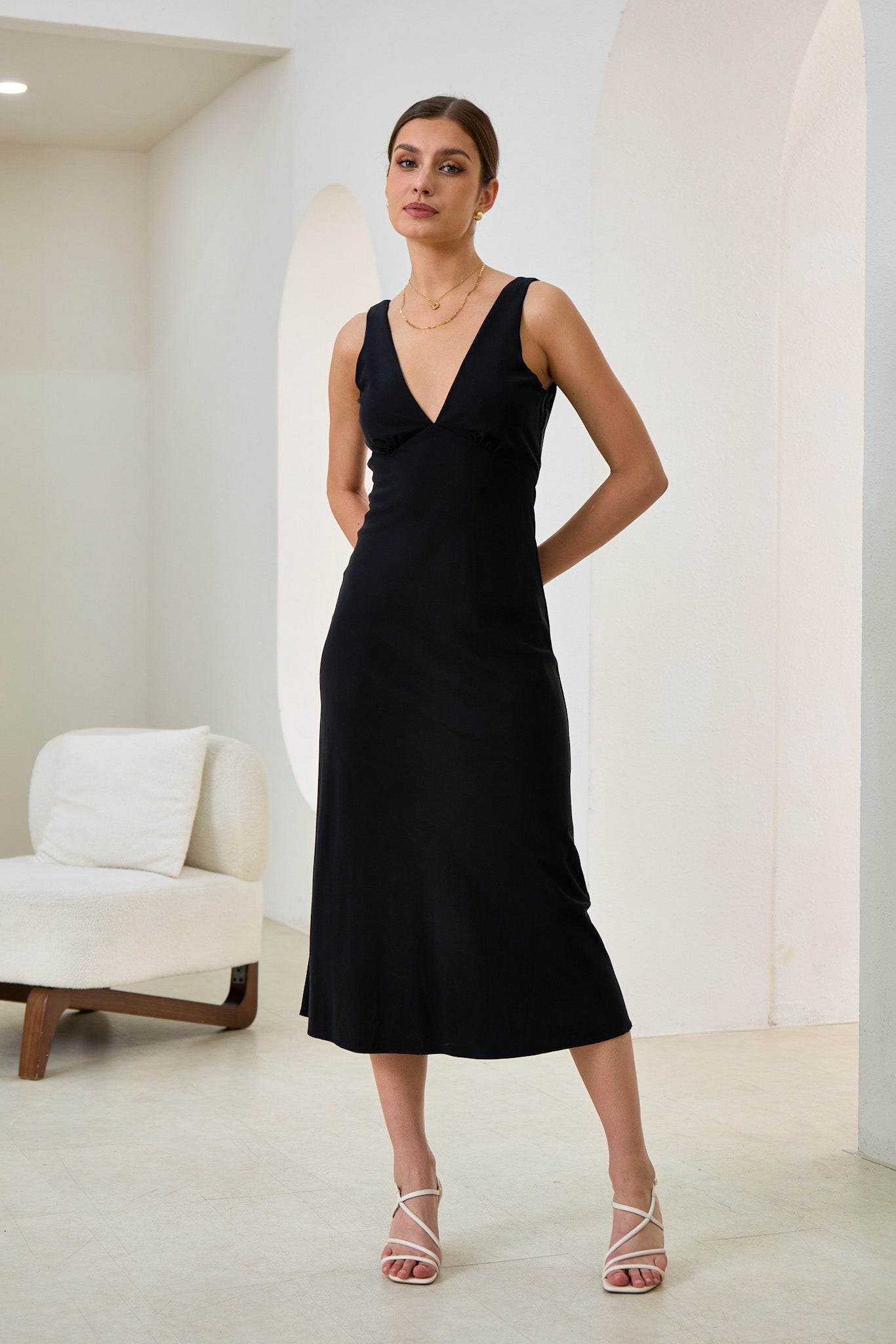 Heychic Aeisha Cupro Bias Midi Dress (Black)