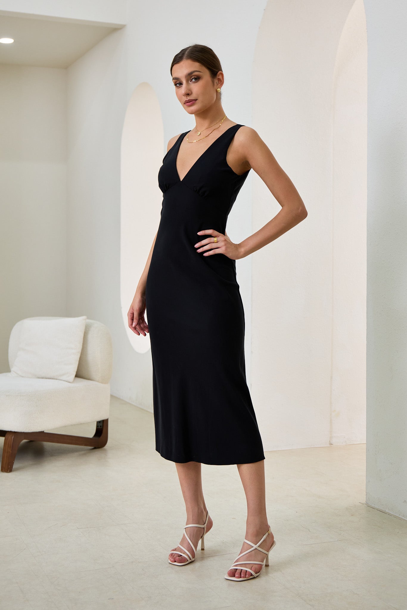 Heychic Aeisha Cupro Bias Midi Dress (Black)