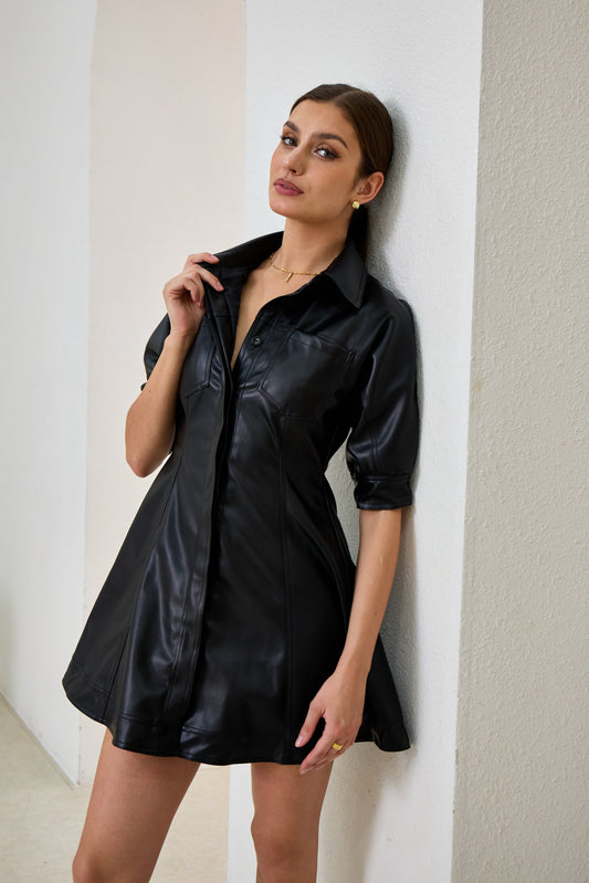 Image of Dresses. Productname: Heychic Aida Faux Leather PU Mini Dress in Black colour by brand - Heychic