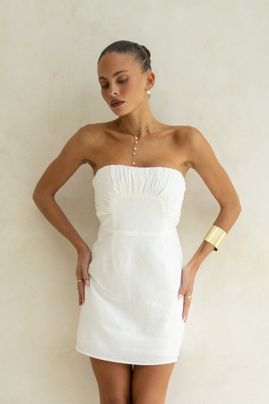 Image of Dresses. Productname: Heychic Arie Ruched Detail Mini Dress in White colour by brand - Heychic