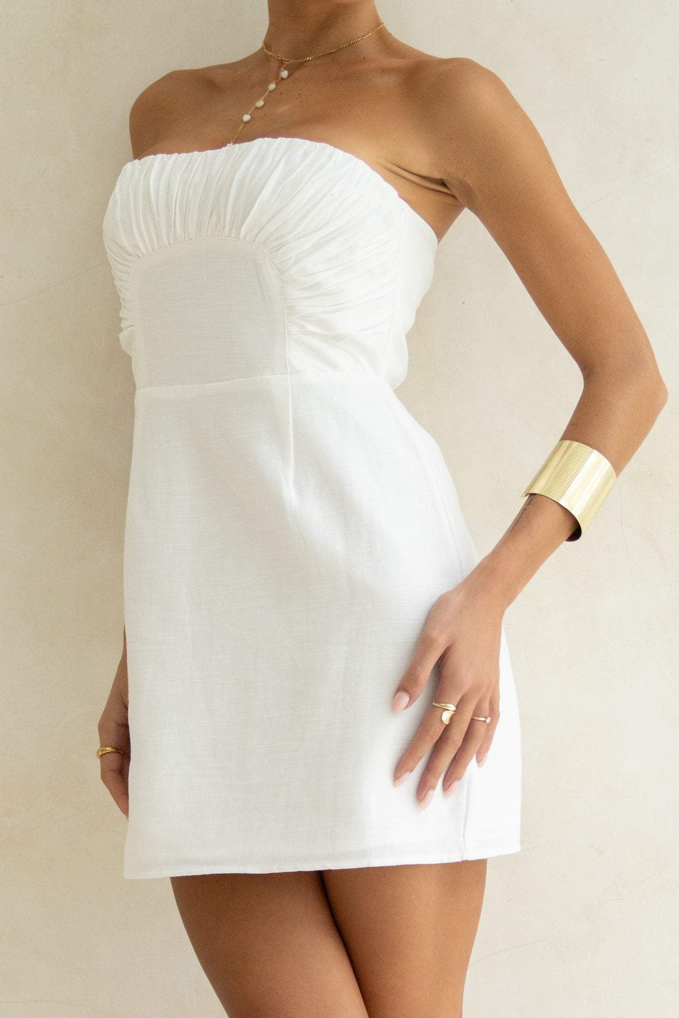 Heychic Arie Ruched Detail Mini Dress (White)