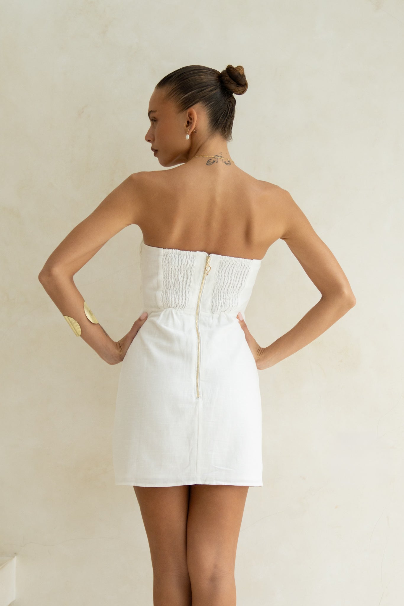 Heychic Arie Ruched Detail Mini Dress (White)