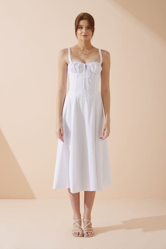 Image of Dresses. Productname: Heychic Mina Corset Detail Midi Dress in White colour by brand - Heychic