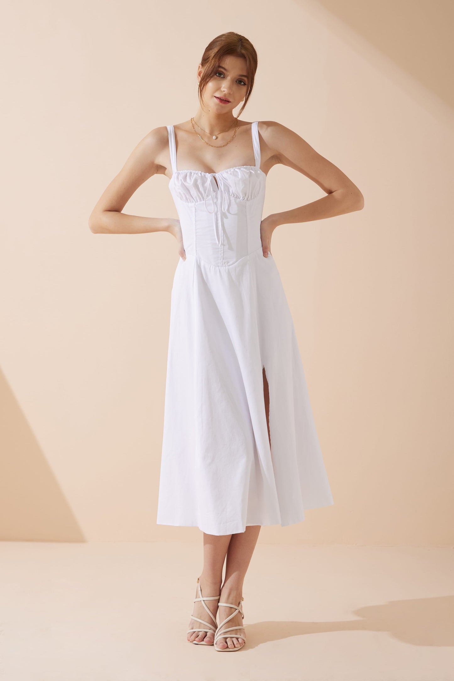 Heychic Mina Corset Detail Midi Dress (White)