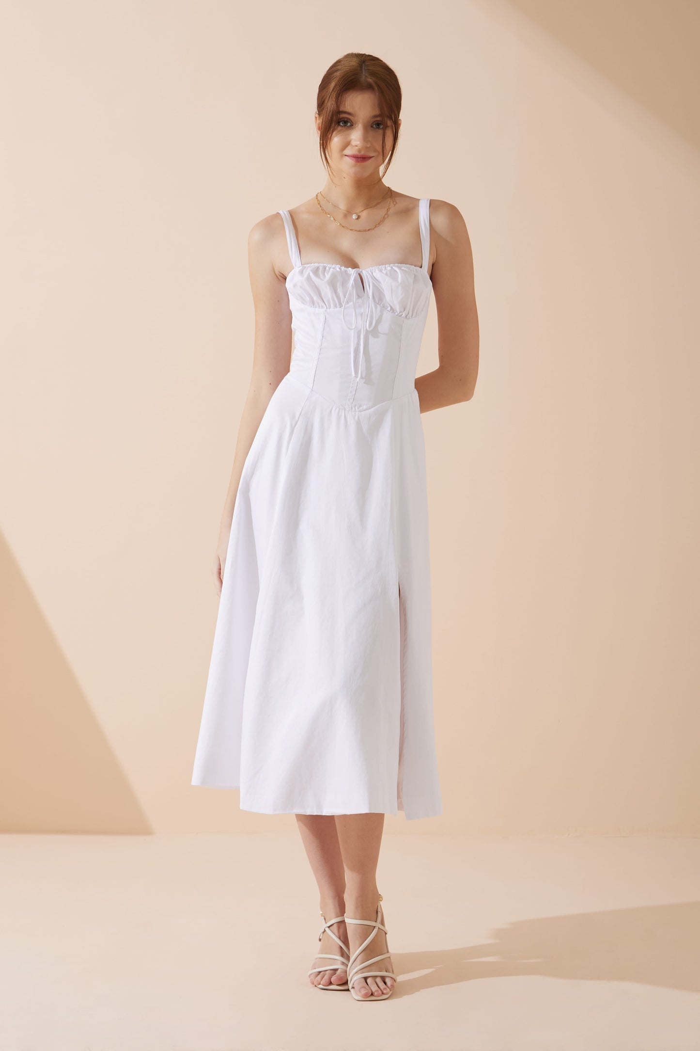 Heychic Mina Corset Detail Midi Dress (White)