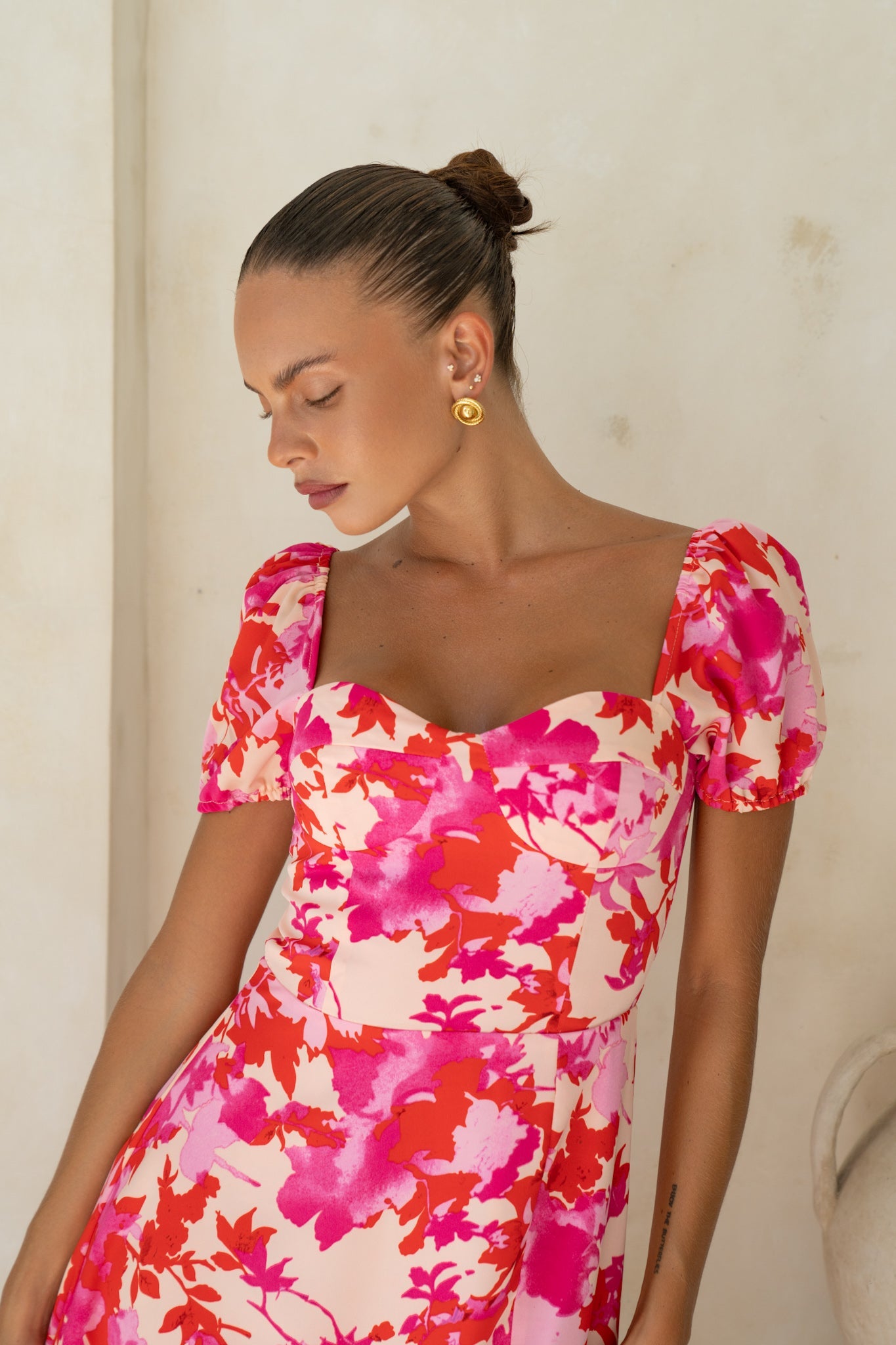 Heychic Mabel Pink Red Sweetheart Midi Dress (Floral)