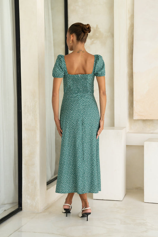 Heychic Miriam Floral Sweetheart Midi Dress (Green)