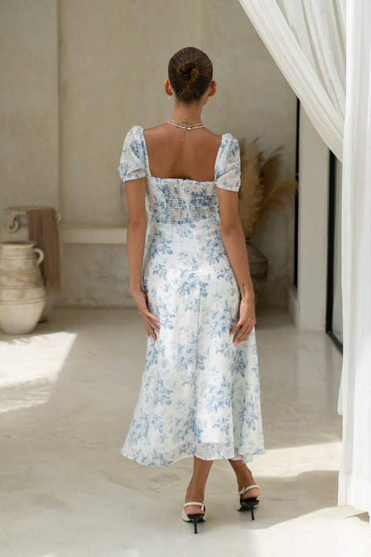 Heychic Reverie Floral Sweetheart Midi Dress (Blue)