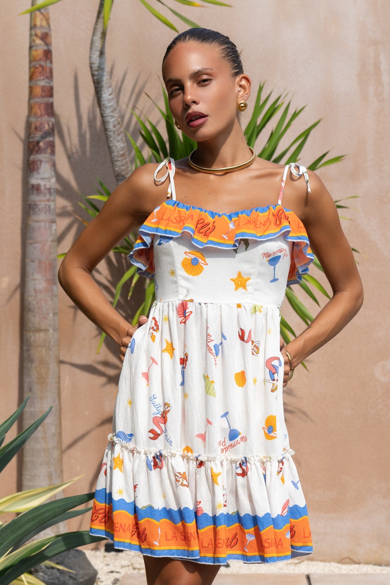 Heychic La Sirena Multicolour Abstract Ruffle Mini Dress (Multi)