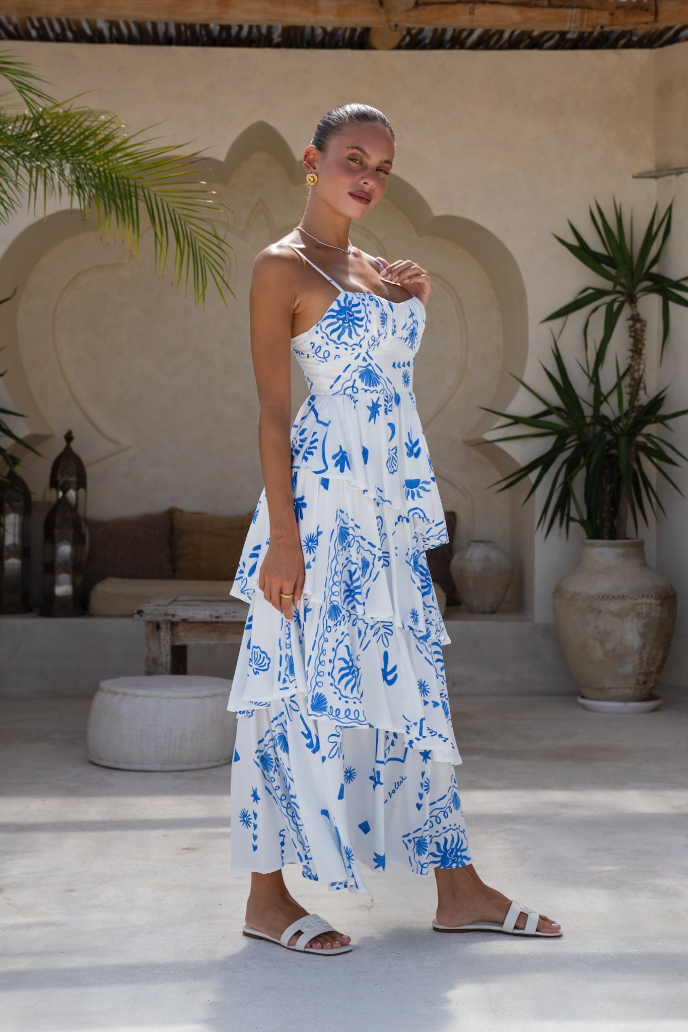 Heychic Le Soleil Abstract Layered Maxi Dress (Blue)