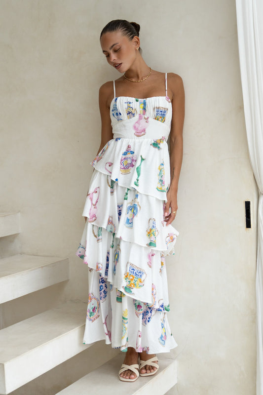 Image of Dresses. Productname: Heychic Elysiana Multicolour Abstract Layered Maxi Dress in Multi colour by brand - Heychic
