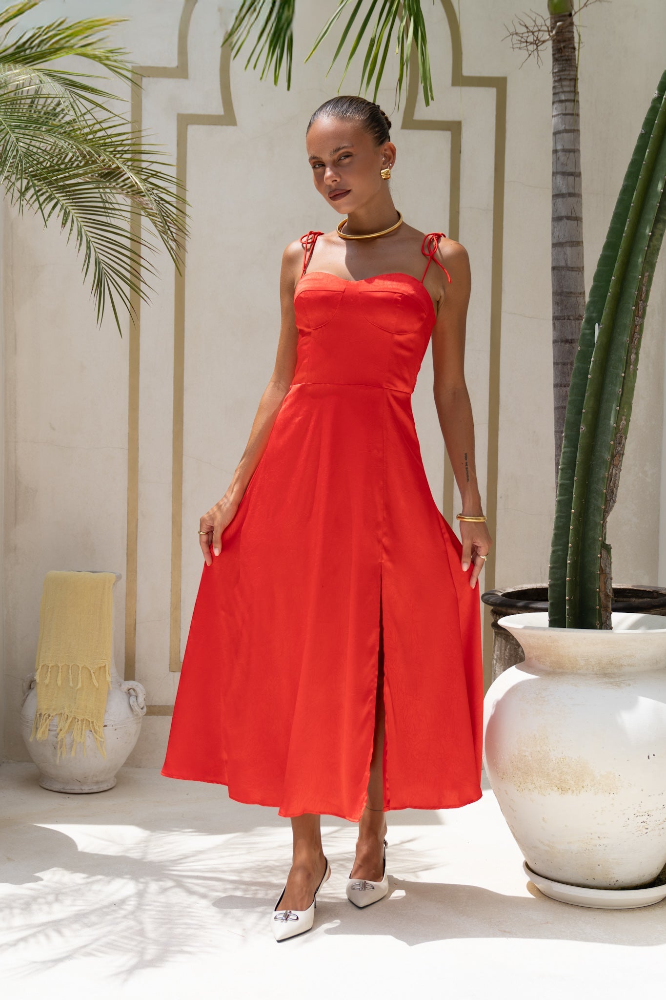 Heychic Livy Satin Midi Dress (Red)