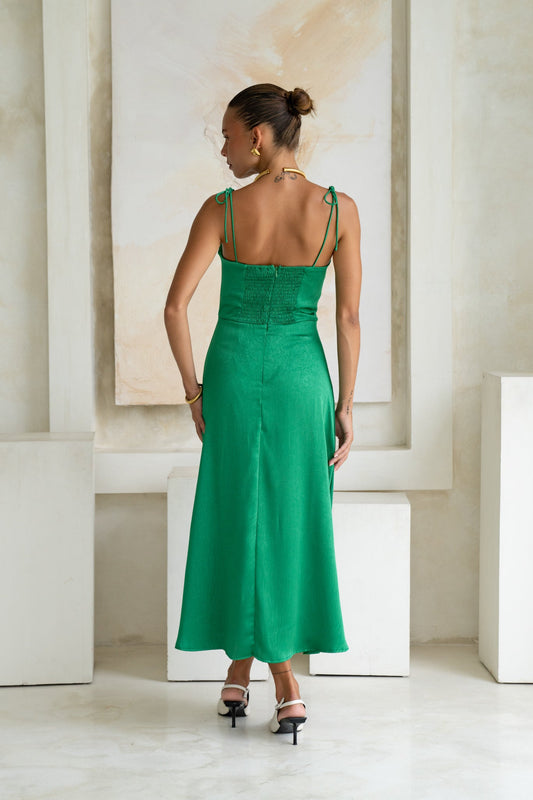 Heychic Livy Satin Midi Dress (Green)