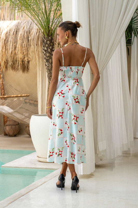 Heychic Cherry Red Abstract Twisted Midi Dress (Blue)