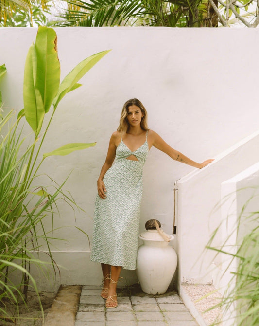 Image of Dresses. Productname: HEYCHIC Yuisa Floral Twisted Midi Dress in Green colour by brand - HEYCHIC