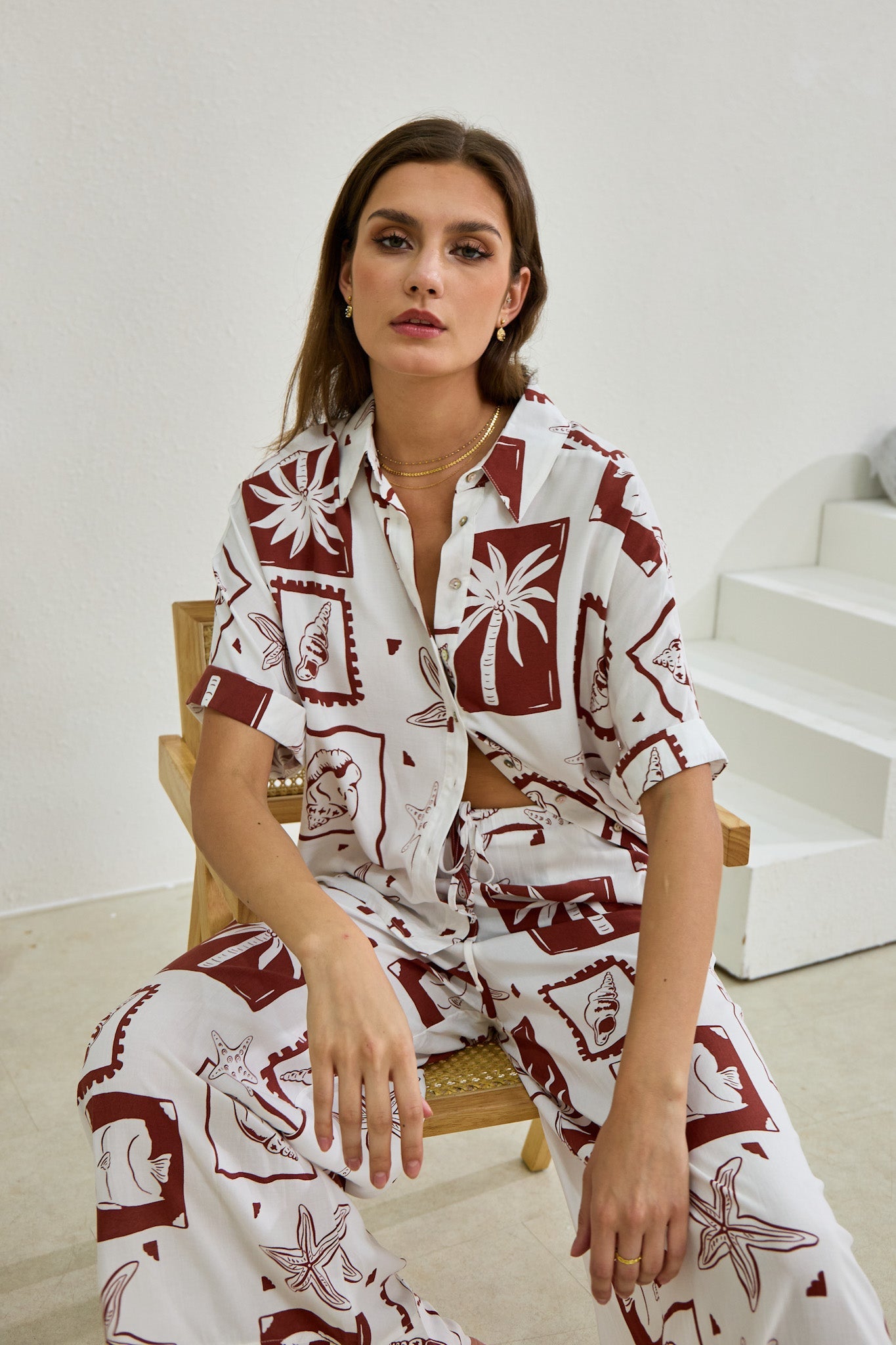 Heychic Mira Sea Shells Tropical Shirt (Brown)