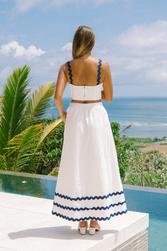 Heychic Kalliope Navy Ric Rac Maxi Skirt (White)