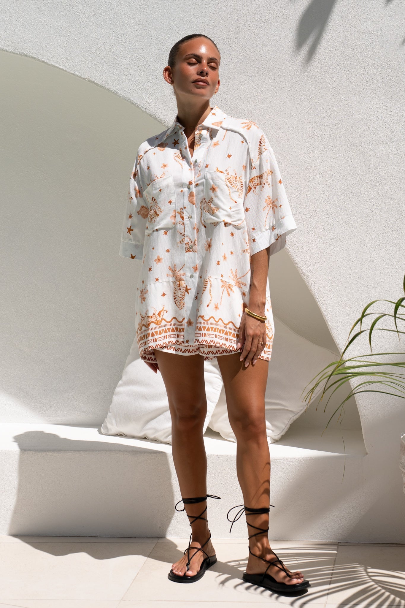 Heychic Ailani Tropical Pocket Shirt (Brown)