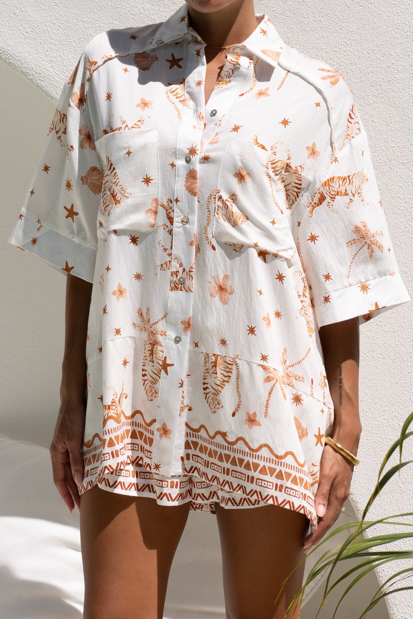 Heychic Ailani Tropical Pocket Shirt (Brown)