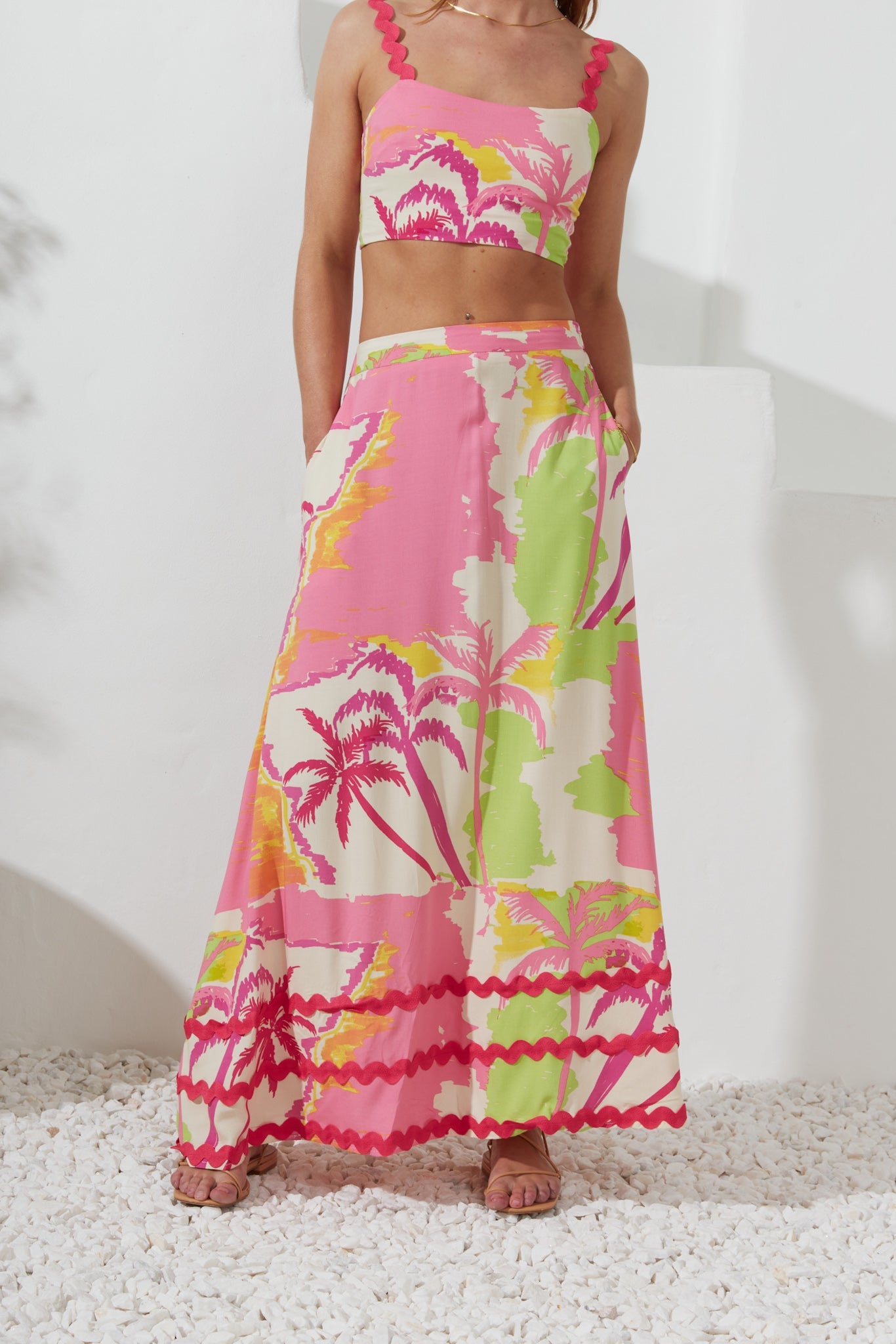 Heychic Paradisio Tropical Ric Rac Maxi Skirt (Pink)